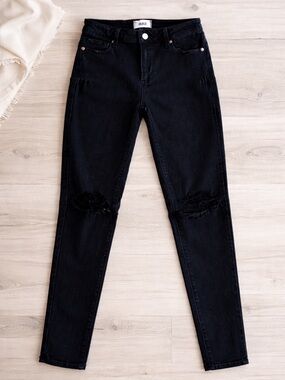 Paige Verdigo Black Skinny Jeans High Rise Ankle Tie Hem Distressed Chic Staple